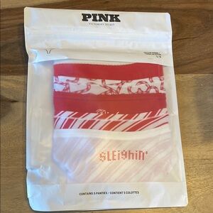 Victoria's Secret PINK Red and White Panties Set          5- pack holiday thong